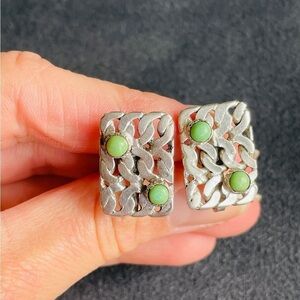 Vintage Mexico Rectangle Modernist Chain Design Turquoise Clip On Screw …